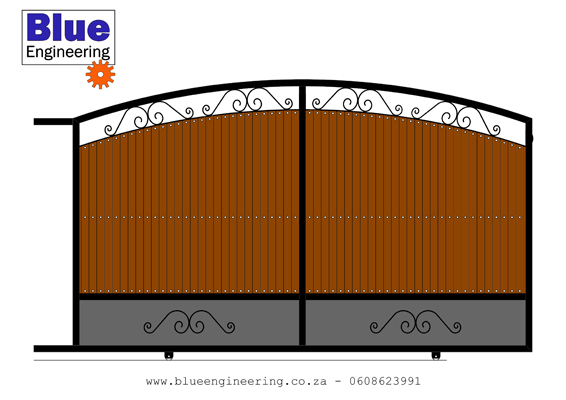 Modern and Contemporary Ornamental Wooden Driveway Gates with Stainless Steel and Wrought Iron in Durban