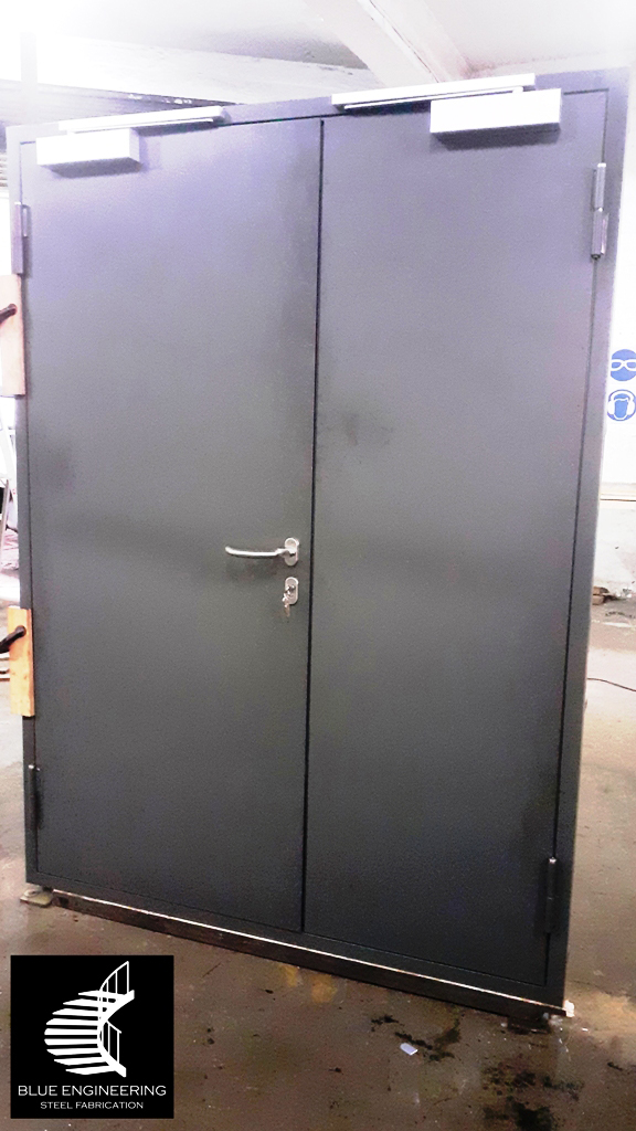 Insulated Steel Fire Protection Door with Emergency Exit Panic Push Bars. Fire Protection Doors, Fire Doors, Fire Rated Doors, Fire Proof Doors, Fire Resistant Doors, Certified Fire Doors. KwaZulu Natal, Durban, Ballito, Hillcrest, Amanzimtoti, Pinetown, Gauteng, Johannesburg, Pretoria, Midrand, South Africa