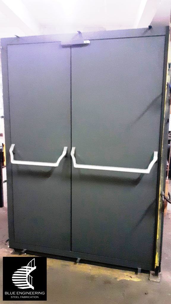 Insulated Steel Fire Protection Door with Emergency Exit Panic Push Bars. Fire Protection Doors, Fire Doors, Fire Rated Doors, Fire Proof Doors, Fire Resistant Doors, Certified Fire Doors. KwaZulu Natal, Durban, Ballito, Hillcrest, Amanzimtoti, Pinetown, Gauteng, Johannesburg, Pretoria, Midrand, South Africa