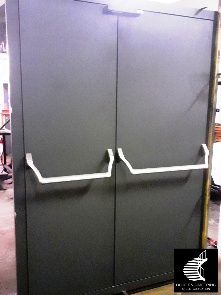 Fully Clad Insulated Fire Protection Door with Emergency Exit Panic Push Bars. Fire Resistant Doors, Fire Rated Doors, Fire Doors, Fire Proof Doors and Fire Certified Doors.  KwaZulu Natal, Durban, Ballito, Hillcrest, Amanzimtoti, Pinetown, Gauteng, Johannesburg, Pretoria, Midrand, South Africa 