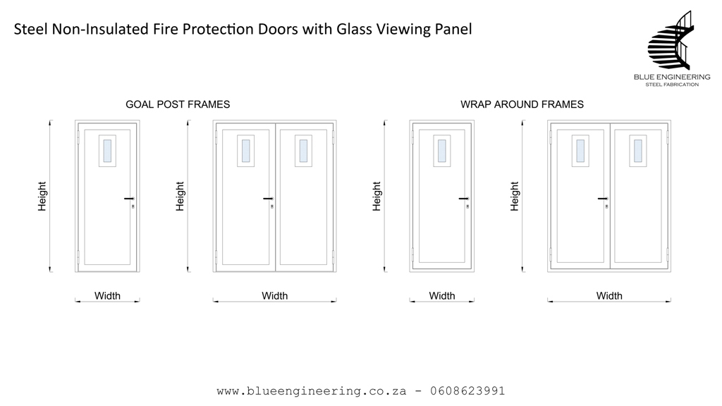 Steel Non-Insulated Fire Protection Doors with Glass Viewing Panel. Fire Resistant Doors, Fire Rated Doors, Fire Doors, Fire Proof Doors and Fire Certified Doors.  KwaZulu Natal, Durban, Ballito, Hillcrest, Amanzimtoti, Pinetown, Gauteng, Johannesburg, Pretoria, Midrand, South Africa 