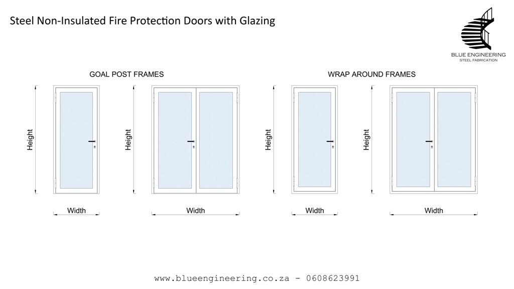 Steel Non-Insulated Fire Protection Doors with Glazing. Fire Resistant Doors, Fire Rated Doors, Fire Doors, Fire Proof Doors and Fire Certified Doors.  KwaZulu Natal, Durban, Ballito, Hillcrest, Amanzimtoti, Pinetown, Gauteng, Johannesburg, Pretoria, Midrand, South Africa 