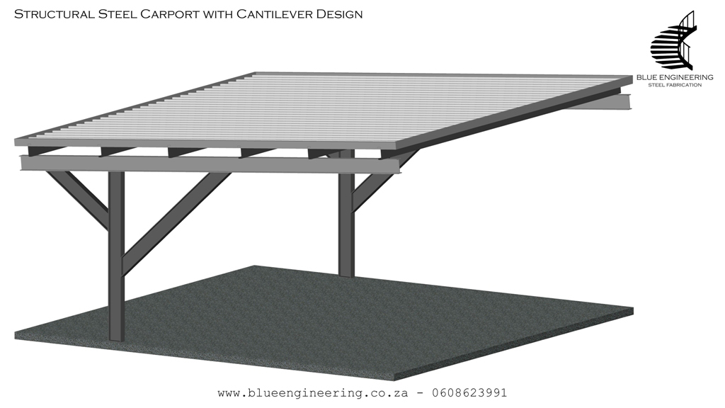 Structural Steel Carport with a Single Cantilever or Double Cantilever design is ideal for solar panels. Solarports Durban, South Africa