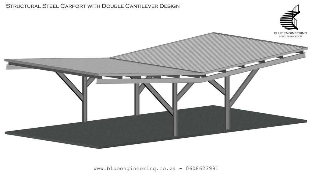 Structural Steel Carport with a Single Cantilever or Double Cantilever design is ideal for solar panels. Solarports Durban, South Africa