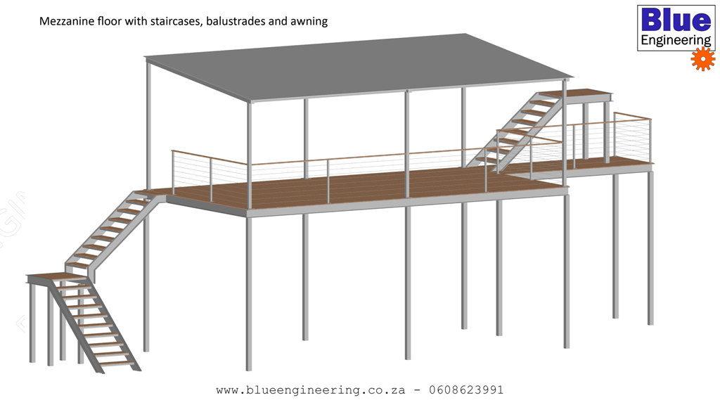 Structural Steel Deck with Timber Clad Floor, Awning, Carport, Balustrades and Staircases