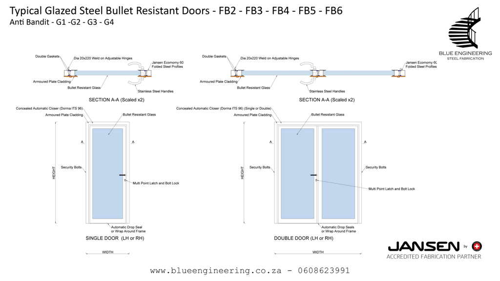 Glazed Bullet Resistant Doors. KwaZulu Natal, Durban, Ballito, Hillcrest, Amanzimtoti, Pinetown, Gauteng, Johannesburg, Pretoria, Midrand, South Africa  