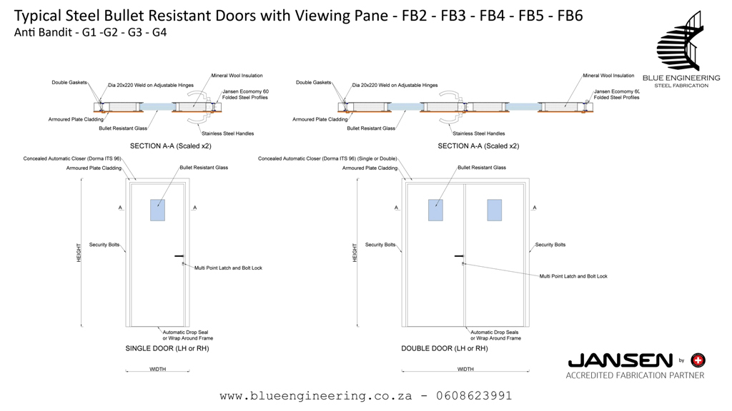 Steel Bullet Resistant Doors with Viewing Pane. KwaZulu Natal, Durban, Ballito, Hillcrest, Amanzimtoti, Pinetown, Gauteng, Johannesburg, Pretoria, Midrand, South Africa  