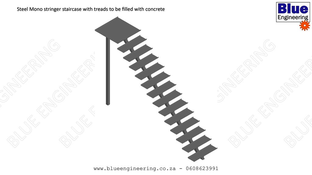 Mono Stringer Steel Staircase with Channel Treads for filling concrete, ideal for tiling and other finishes