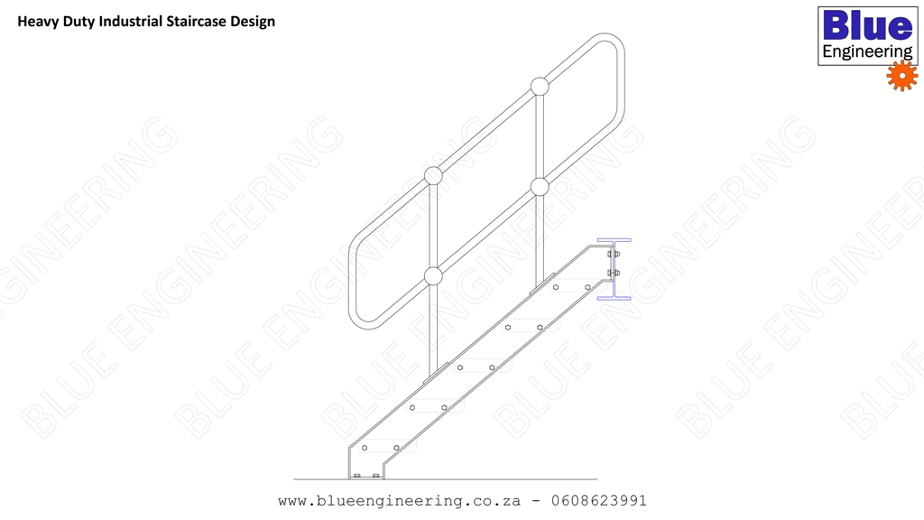 Industrial Steel Staircases and Fire Escape Staircases with grating steps, channel stringers and steel stanchions and handrails