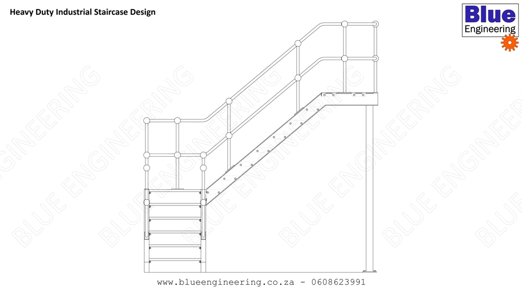 Industrial Steel Staircases and Fire Escape Staircases with grating steps, channel stringers and steel stanchions and handrails