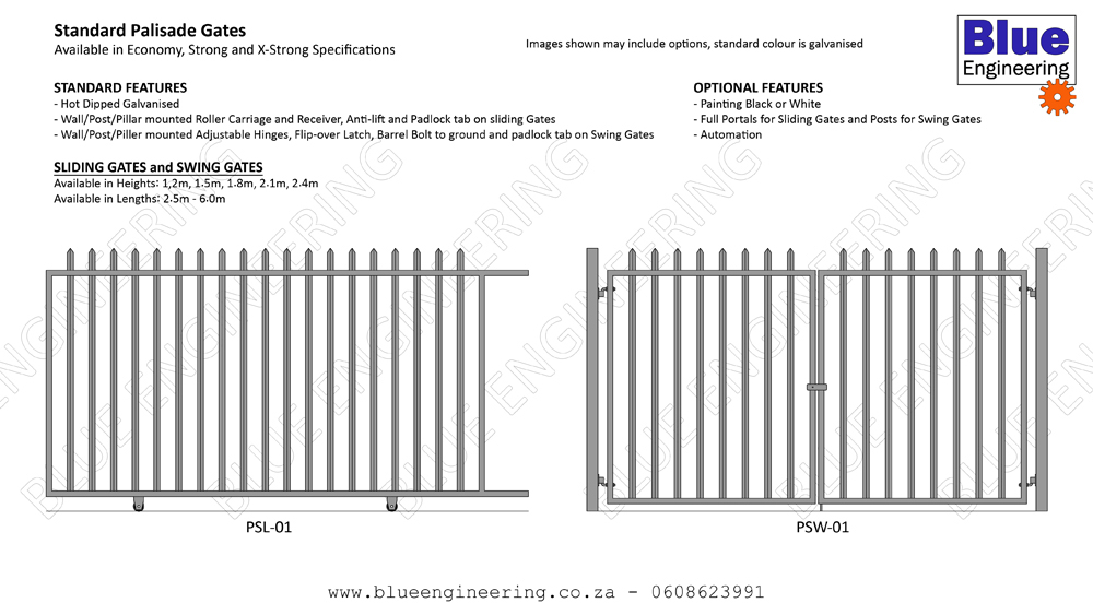 Standard Clear View and Palisade Sliding gates and Double Swing Gates