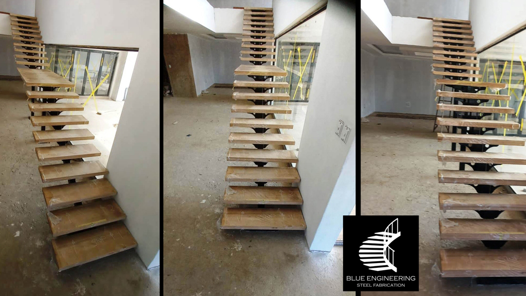 Mono Stringer Staircase with Solid White Oak Timber Treads. Wooden Staircases Durban, Timber Staircases Durban, Pine Staircases Durban
