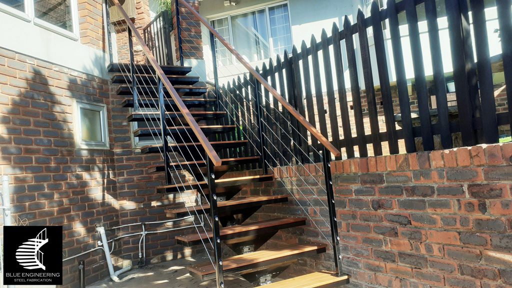 Mono Stringer Staircase with Balau Timber Slat Treads. Wooden Staircases Durban, Timber Staircases Durban, Pine Staircases Durban