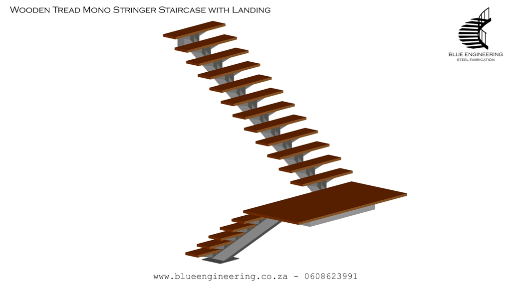 Mono Stringer Staircase with 180 degree turn and Wooden Treads. Wooden Staircases Durban, Timber Staircases Durban, Pine Staircases Durban