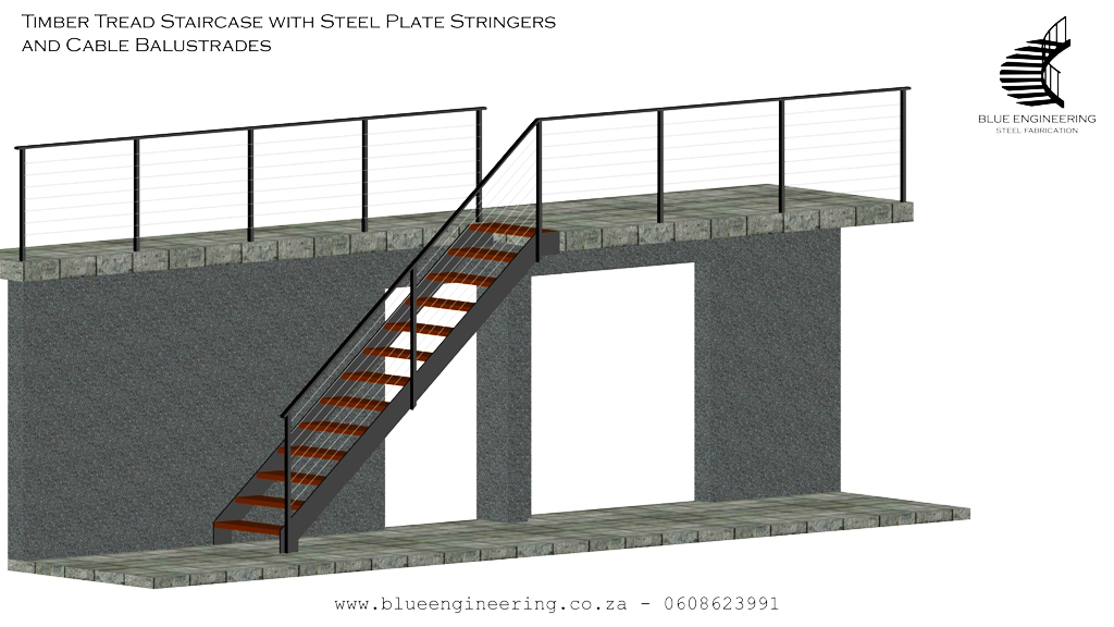 Timber Tread Staircases with Plate Stringers. Wooden Staircases Durban, Timber Staircases Durban, Pine Staircases Durban