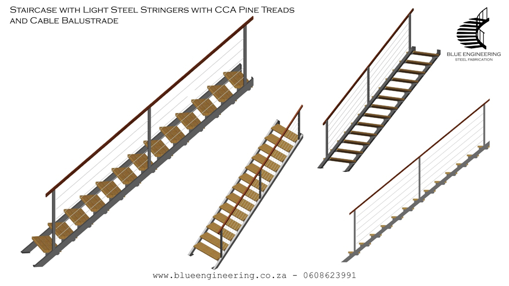 Wooden Staircases with Steel Stringers. Wooden Staircases Durban, Timber Staircases Durban, Pine Staircases Durban