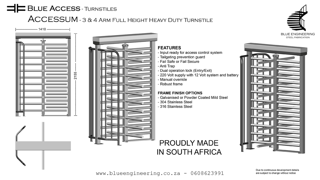 Blue Access ACCESSUM 4 Arm Full Height Industrial Turnstile