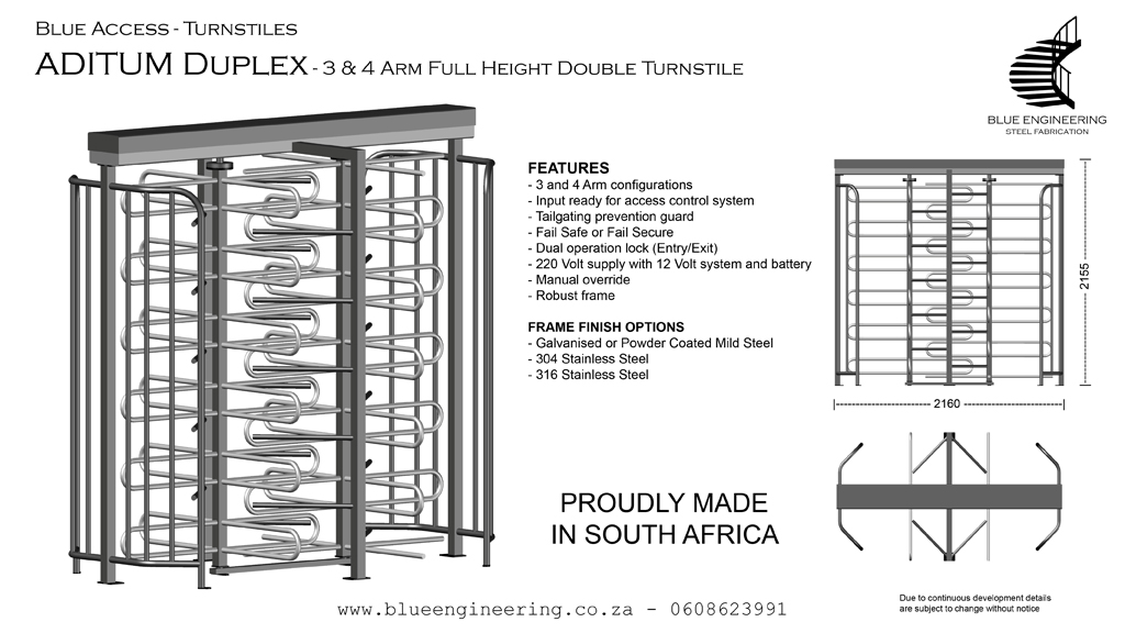 Blue Access ADITUM DUPLEX Full Height Double Industrial Turnstile, Durban, South Africa