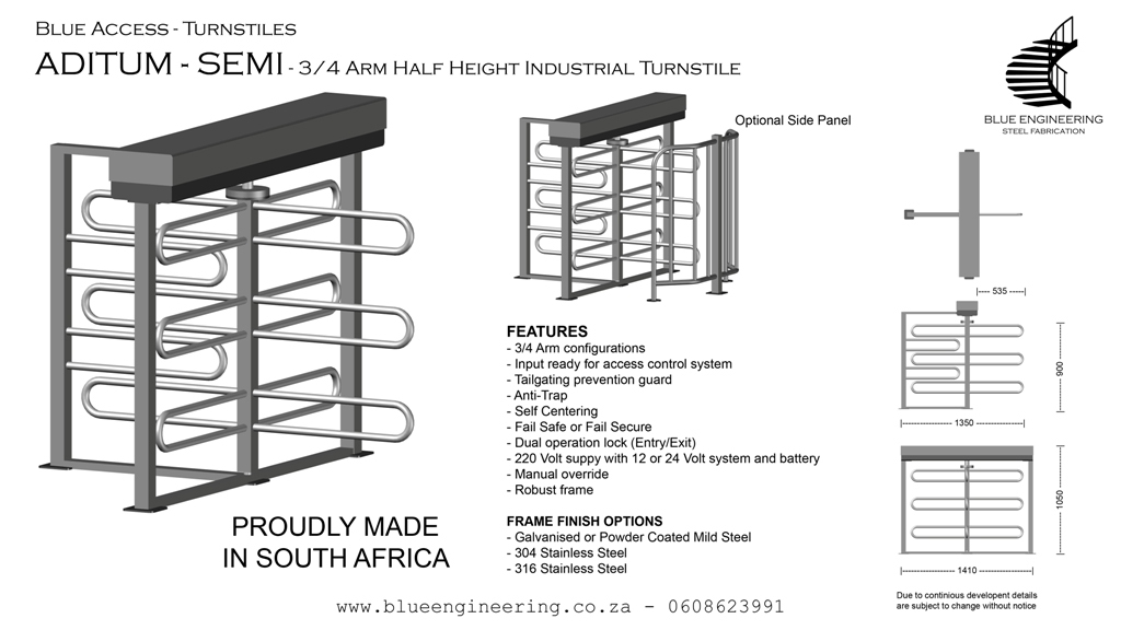 Blue Access ADITUM 4 Arm Half Height Industrial Turnstile