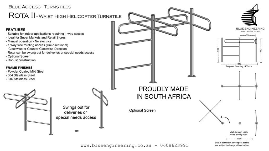 Blue Access Rota Helicopter Turnstile, Supermarket Turnstile, Retail Turnstile