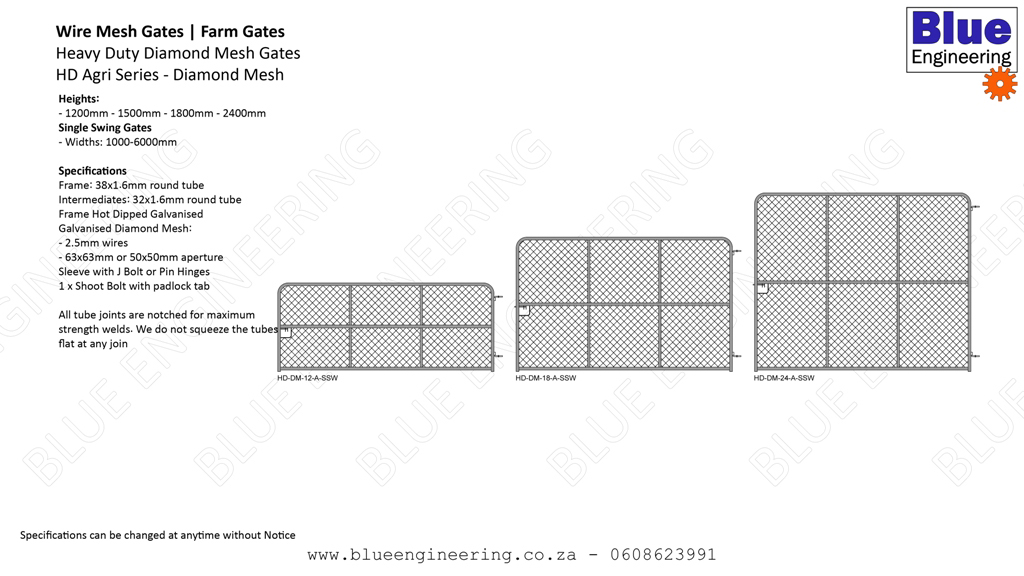 Heavy Duty Wire Mesh Agricultural Gates Series available in Diamond Mesh and Weld Mesh