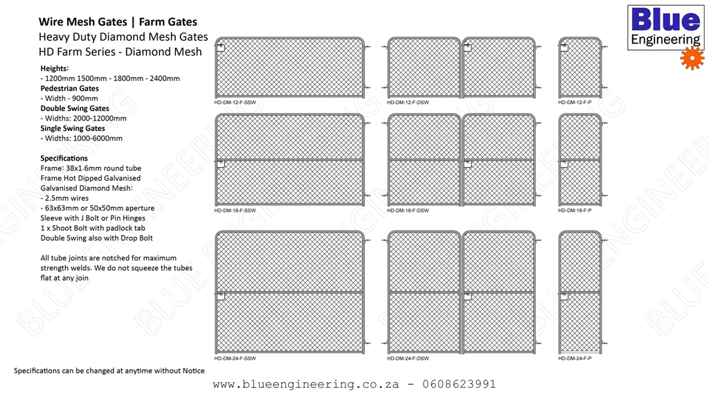 Heavy Duty Wire Mesh Farm Gates Series available in Diamond Mesh and Weld Mesh