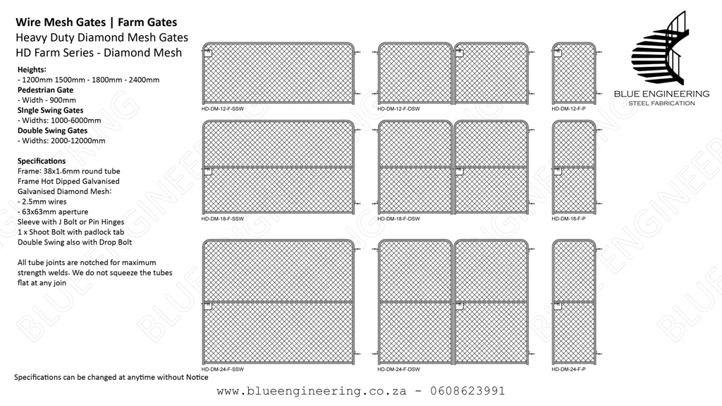 Heavy Duty Wire Mesh Farm Gates Series available in Diamond Mesh and Weld Mesh