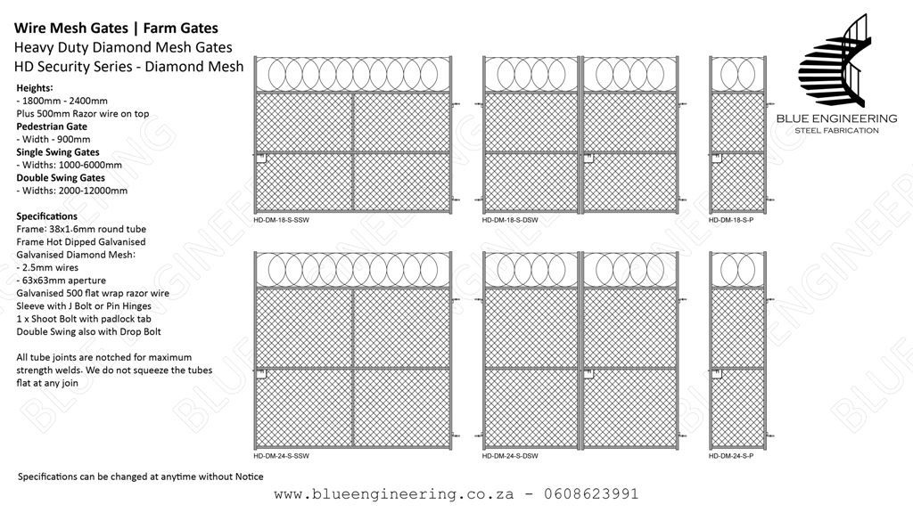 Heavy Duty Wire Mesh Security Gates Series available in Diamond Mesh and Weld Mesh