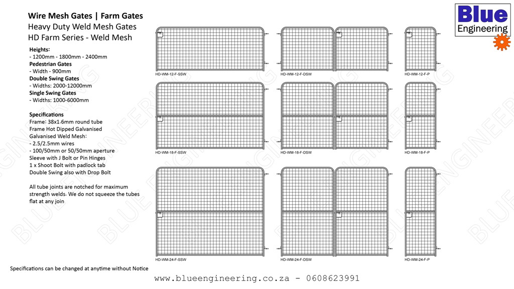Heavy Duty Wire Mesh Farm Gates Series available in Diamond Mesh and Weld Mesh