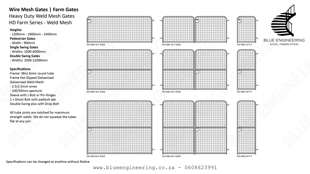 Heavy Duty Wire Mesh Farm Gates Series available in Diamond Mesh and Weld Mesh