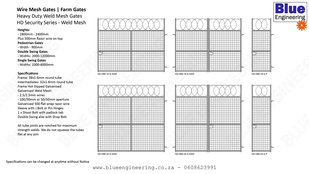 Heavy Duty Wire Mesh Security Gates Series available in Diamond Mesh and Weld Mesh