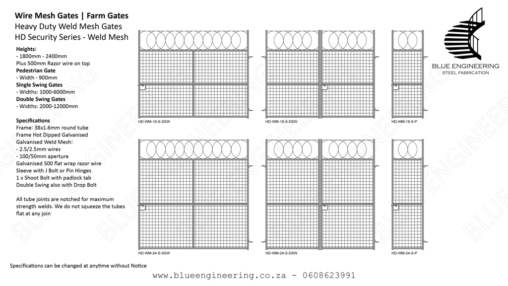 Heavy Duty Wire Mesh Security Gates Series available in Diamond Mesh and Weld Mesh