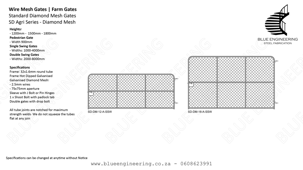 Standard Wire Mesh Agricultural Gates Series available in Diamond Mesh and Weld Mesh