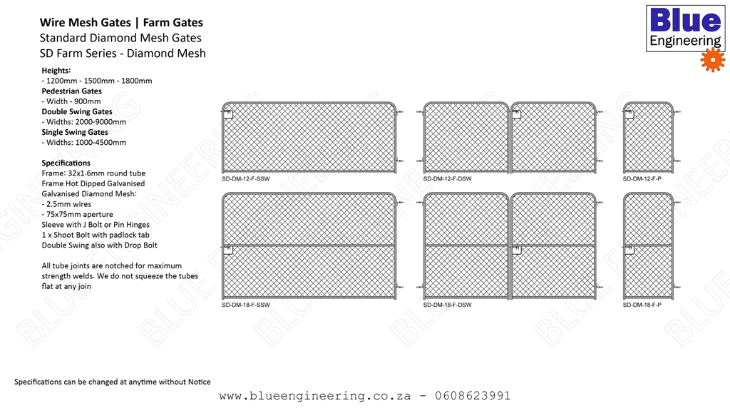 Standard Wire Mesh Farm Gates Series available in Diamond Mesh and Weld Mesh