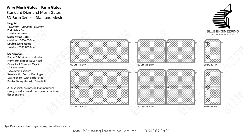 Standard Wire Mesh Farm Gates Series available in Diamond Mesh and Weld Mesh