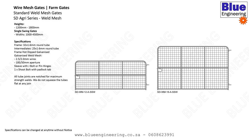 Standard Wire Mesh Agricultural Gates Series available in Diamond Mesh and Weld Mesh
