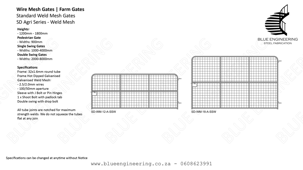 Standard Wire Mesh Agricultural Gates Series available in Diamond Mesh and Weld Mesh