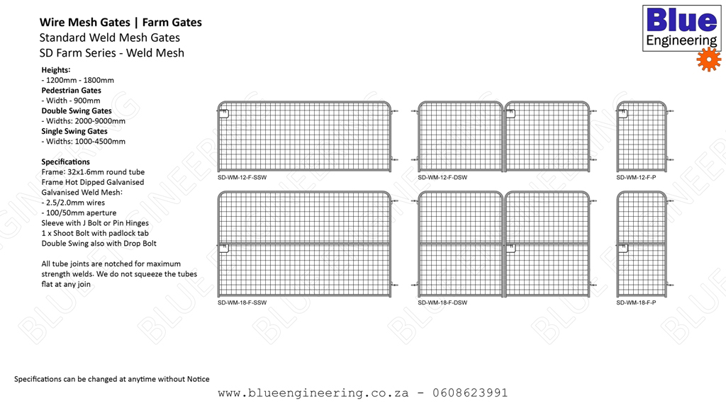 Standard Wire Mesh Farm Gates Series available in Diamond Mesh and Weld Mesh