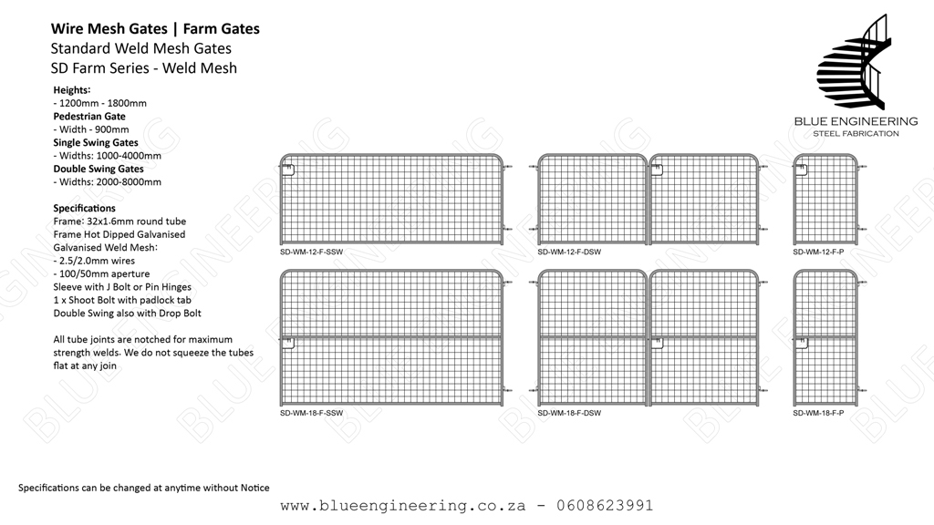 Standard Wire Mesh Farm Gates Series available in Diamond Mesh and Weld Mesh