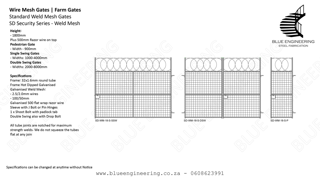 Standard Wire Mesh Security Gates Series available in Diamond Mesh and Weld Mesh